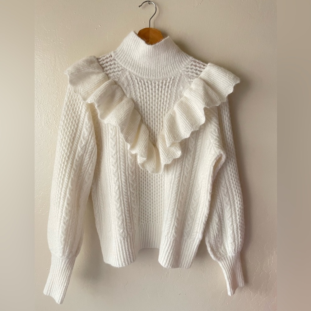Madewell texture knit ruffle mock neck sweater